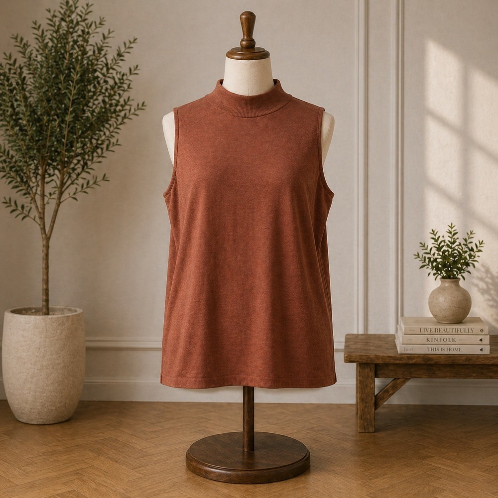 Joan‎ Rivers Mock Neck Sleeveless Sweater Vest Terracotta Brown XL Knit Top